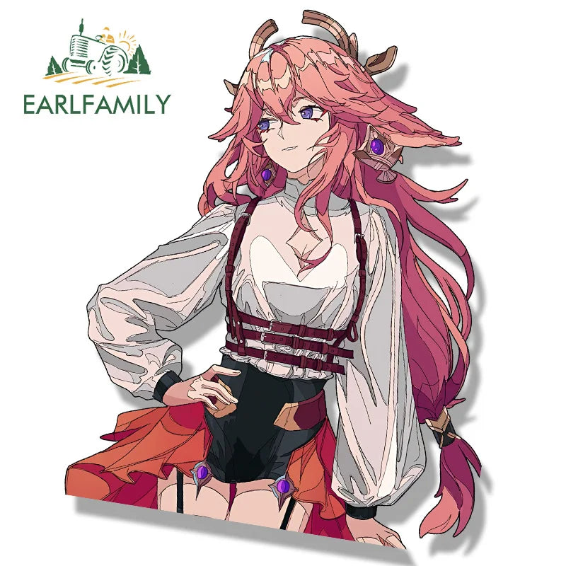 EARLFAMILY Yae Miko Fanart Car Sticker Genshin Impact Chibi Peeker Decal Cartoon Waifu Car Styling Racing Graffiti Slap Stickers