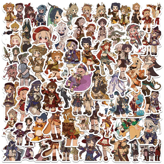 60pcs Cute Cartoon Game Genshin Impact Stickers Kids Anime Water Bottle Decals Luggage Laptop Guitar Phone Waterproof Graffiti