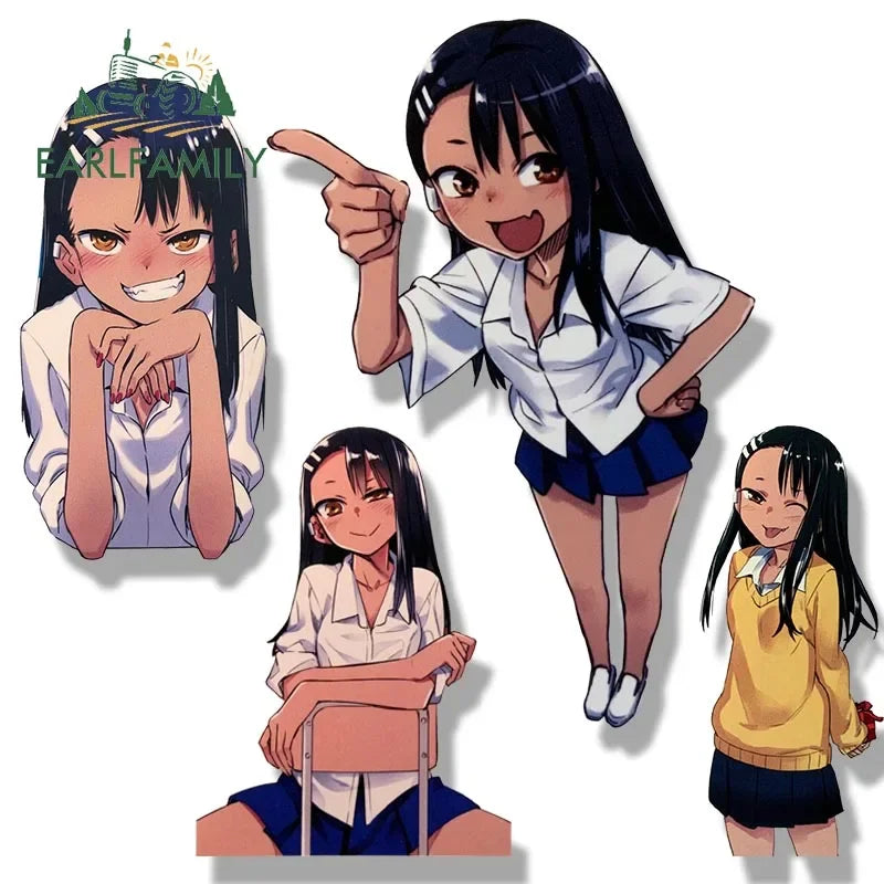 EARLFAMILY Nagatoro Hayase Peeker Car Sticker Anime JDM Rear Windshield Motorcycle Helmet Decal Waterproof Car Accessories