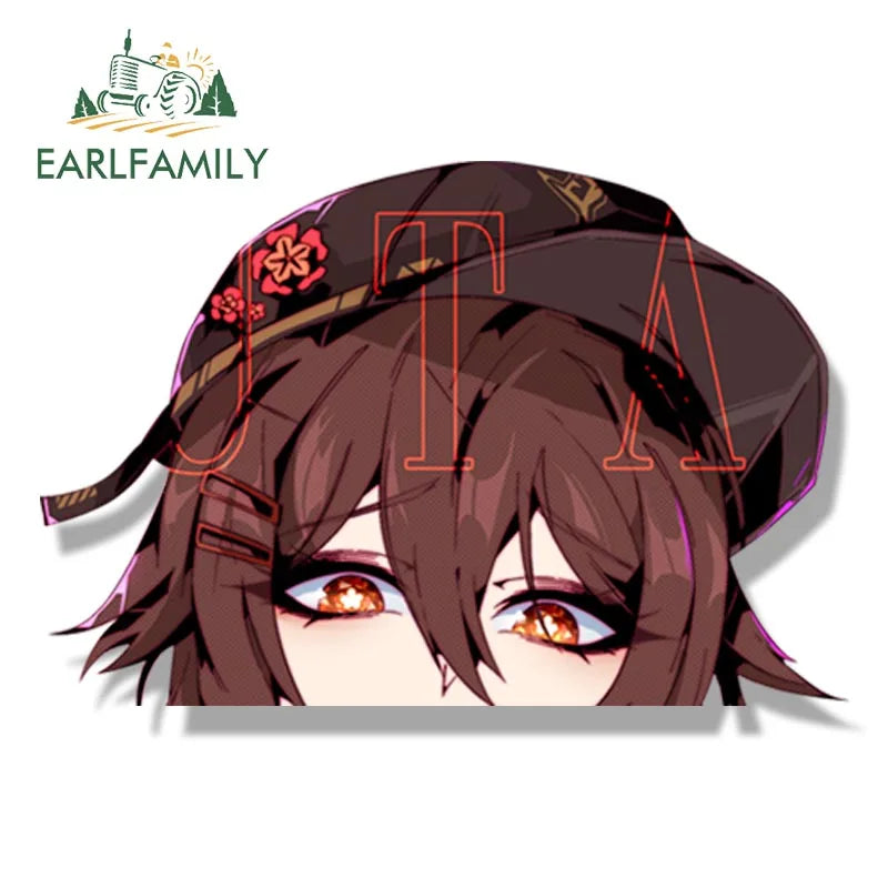 EARLFAMILY Tattoo Girl Hutao Fanart Peeker Car Sticker Anime Genshin Impact Sketch Waifu Decal JDM Cartoon Graffiti Stickers