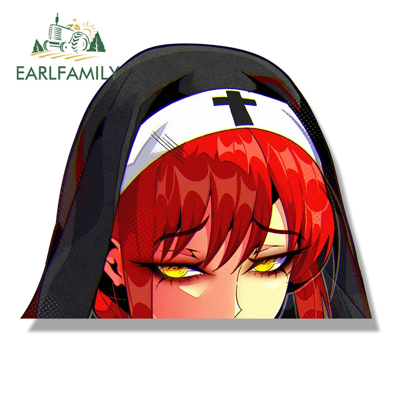 EARLFAMILY Unholy Makima Fanart Car Sticker Chibi Big Head Waifu Decal Car Styling JDM Peeker Racing Graffiti Slap Stickers