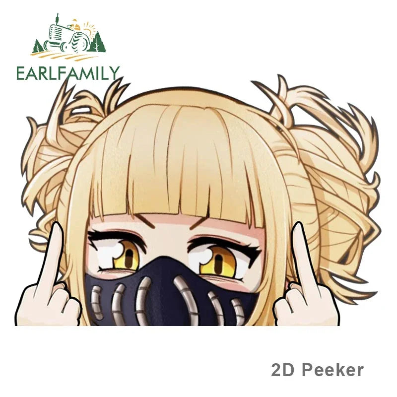 EARLFAMILY Cartoon Car Sticker for Himiko Toga Peeker Peek Anime Vinyl Stickers JDM Window Trunk Bumper Decal