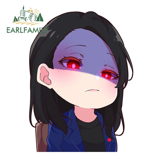 EARLFAMILY 13cm x 10cm Chibi Big Head Girl Car Sticker JDM Original Art Cartoon Decal Vinyl Peek Girl Graffiti Stickers Car Warp