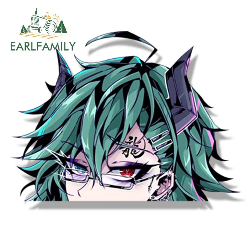 EARLFAMILY Streetwear Tattoos Aruna Car Sticker Anime Sketch Waifu Decal Window Decor JDM Cartoon Peeker Girl Fanart Stickers