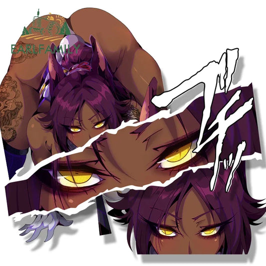EARLFAMILY Tattoo Yoruichi Peek Fanart Car Sticker Anime Chibi Big Head Waifu Decal JDM Cartoon Peek Girl Graffiti Slap Stickers