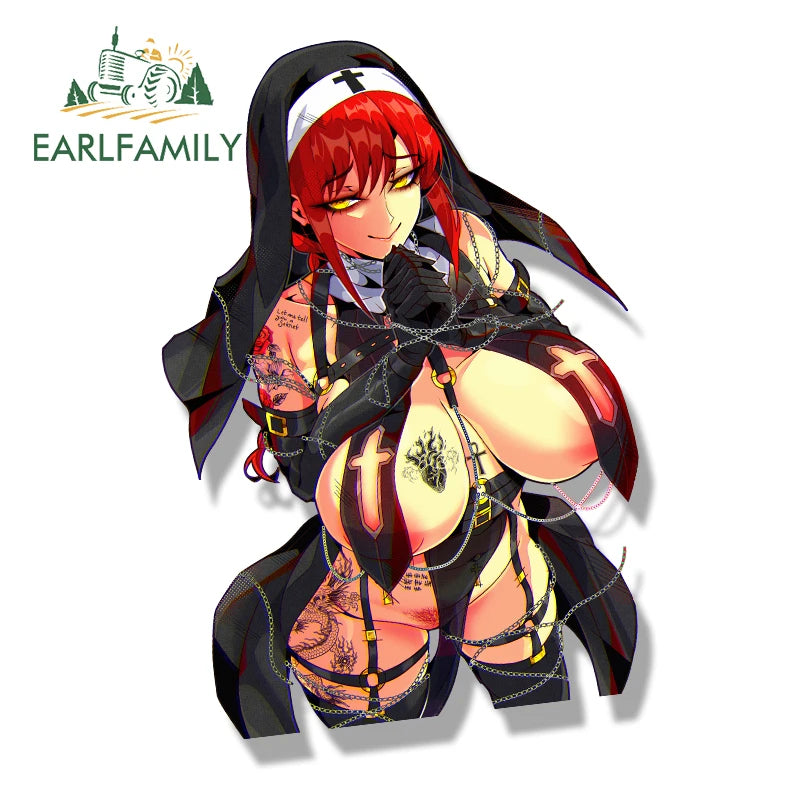EARLFAMILY Unholy Makima Fanart Car Sticker Chibi Big Head Waifu Decal Car Styling JDM Peeker Racing Graffiti Slap Stickers