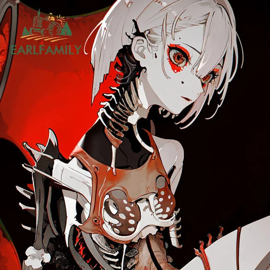 EARLFAMILY Mechanical Skeleton Girl Car Sticker Original Gothic Skull Decal JDM Creative Graffiti Waifu Stickers