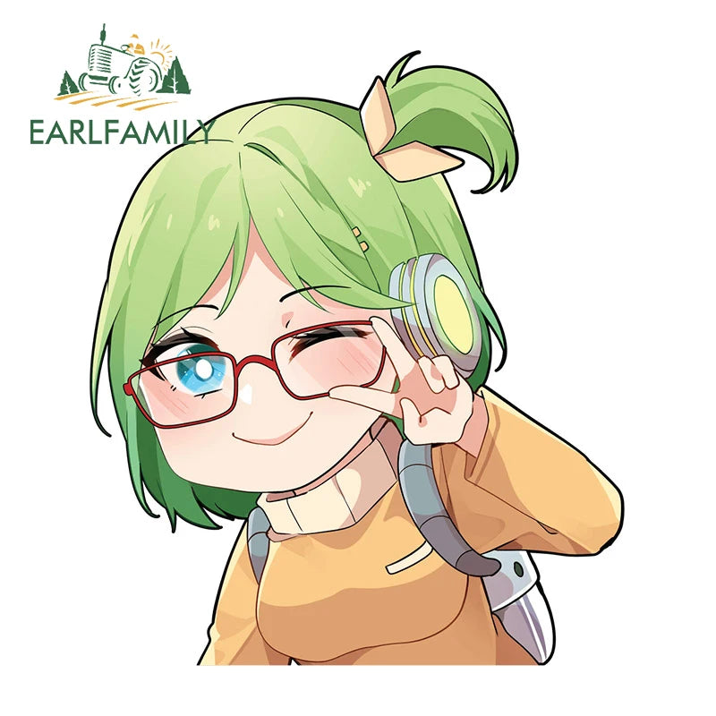 EARLFAMILY 13cm x 10cm Chibi Big Head Girl Car Sticker JDM Original Art Cartoon Decal Vinyl Peek Girl Graffiti Stickers Car Warp