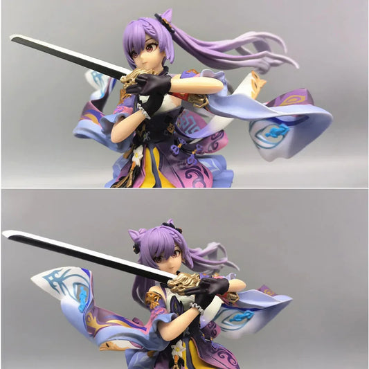 Genshin Impact Keqing Figure – 25cm PVC Anime Statue | Sword Swing Battle Pose Collectible