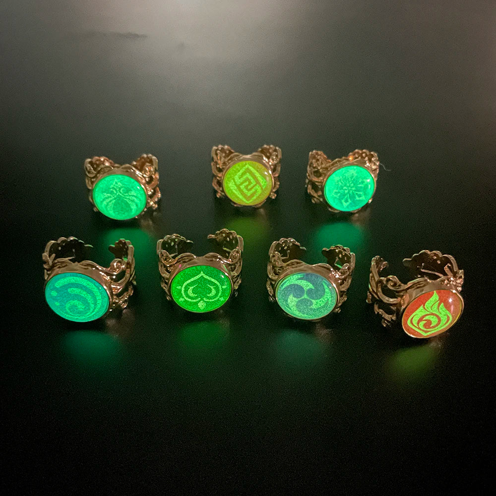 Genshin Impact Eye of God Adjustable Luminous Rings Elegant Vintage Style Jewelry Cosplay Props Clothing Accessories Fans Gifts
