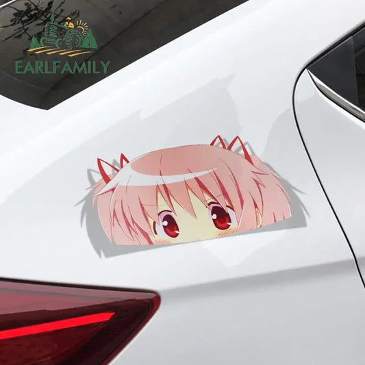 EARLFAMILY 13cm x 7.6cm Peek Girl Anime Big Head Vinyl Cartoon Peeker Car Sticker JDM Window Trunk Decal Car Accessories