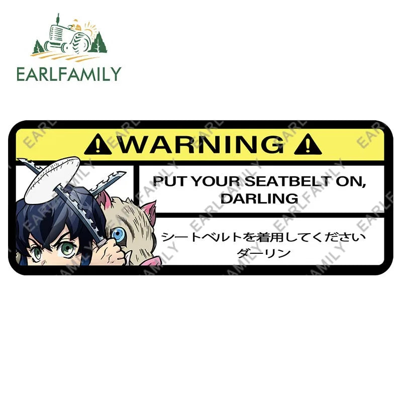 EARLFAMILY 15cm x 5.7cm Cartoon Inosuke Car Sticker for We Die Like Real Men! Warning Decal Anime Car Accessories JDM Stickers