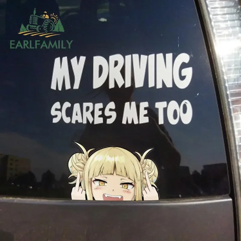 EARLFAMILY Cartoon Car Sticker for Himiko Toga Peeker Peek Anime Vinyl Stickers JDM Window Trunk Bumper Decal
