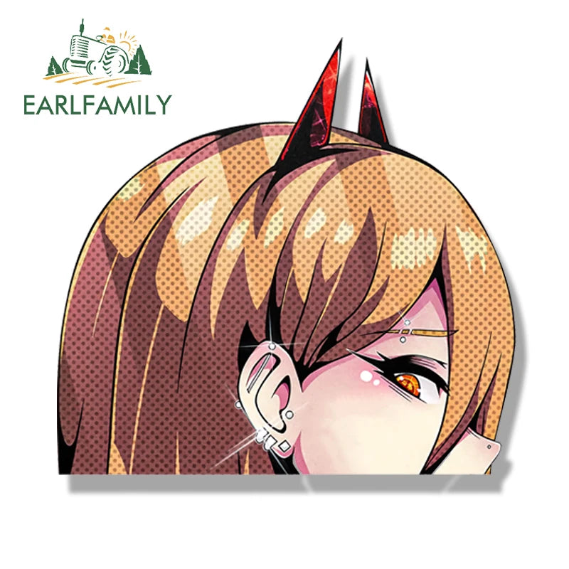 EARLFAMILY Tattoo Power Peek Car Sticker Hot Anime Waifu Sketch Decal JDM Chibi Big Head Graffiti Helmet Slap Stickers Car Wrap