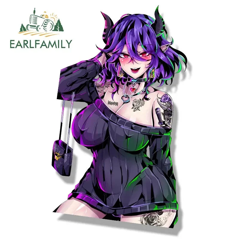 EARLFAMILY Ahegao Vermeil Fanart Car Sticker Anime Vermeil In Gold Waifu Sketch Decal Cartoon Peeker Girl Graffiti Slap Stickers