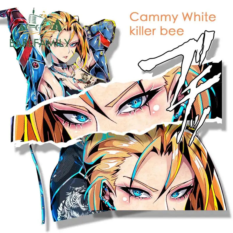 EARLFAMILY Street Punk Cammy Fanart Car Sticker Arcade Game Sketch Waifu Decal JDM Cartoon Peek Girl Graffiti Killer Bee Sticker