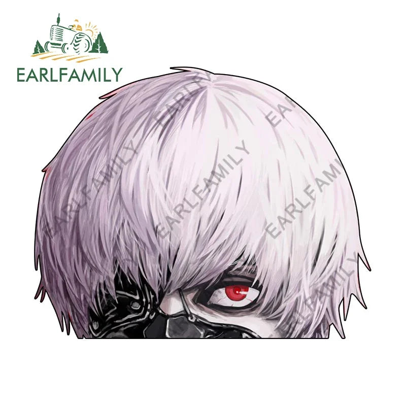 EARLFAMILY 13cm x 9cm Cartoon Kaneki Ken Peeker Car Sticker Chibi Big Head Decal JDM Window Car Bumper Decoration