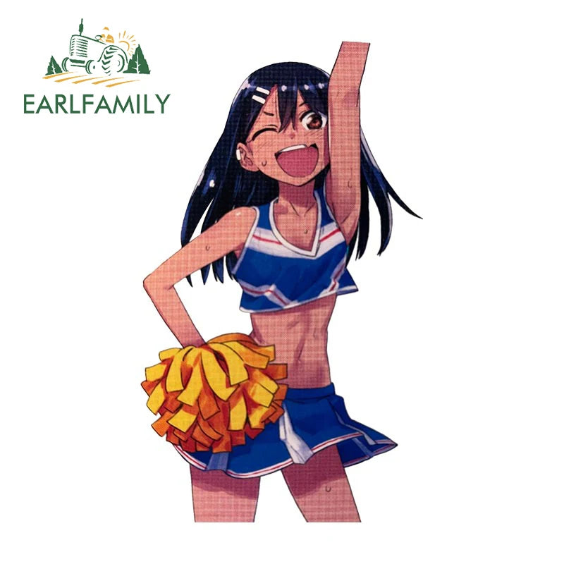 EARLFAMILY Nagatoro Hayase Cosplay Car Sticker Miss Nagatoro Sexy Uniform Decal Rear Windshield Trunk Motorcycle Helmet Stickers