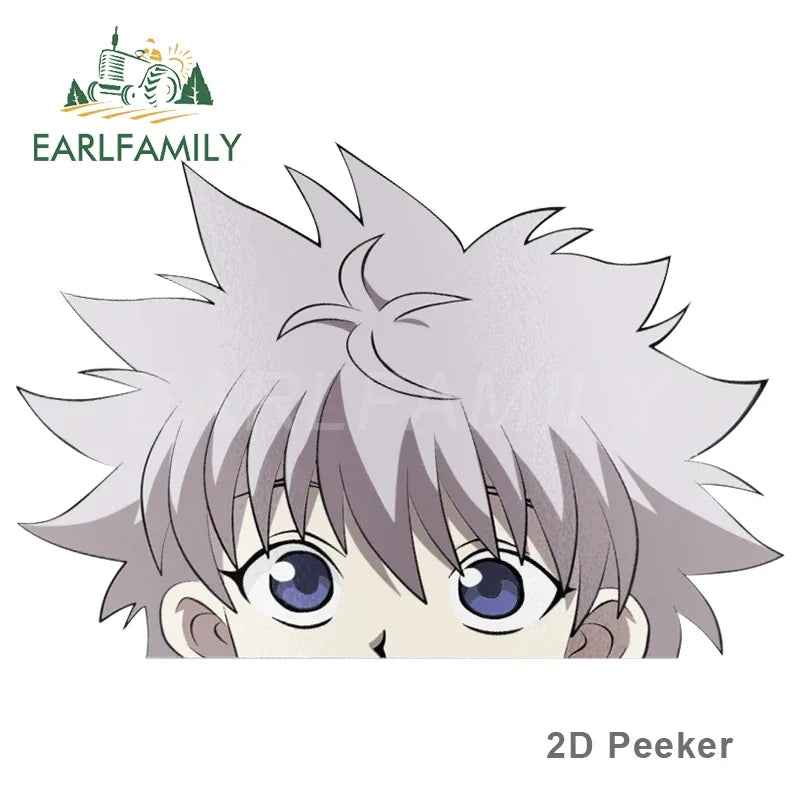 EARLFAMILY 13cm x 7.9cm for Killua Zoldyck Peek Big Head Anime Vinyl Car Sticker JDM Window Trunk Decal