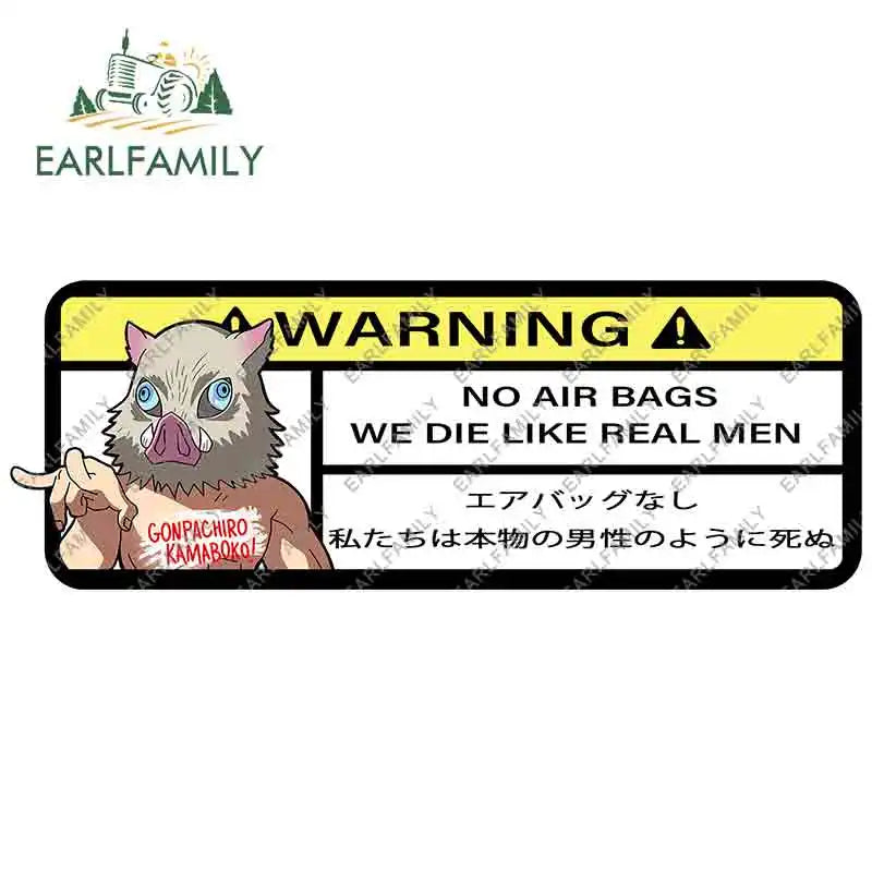 EARLFAMILY 15cm x 5.7cm Cartoon Inosuke Car Sticker for We Die Like Real Men! Warning Decal Anime Car Accessories JDM Stickers