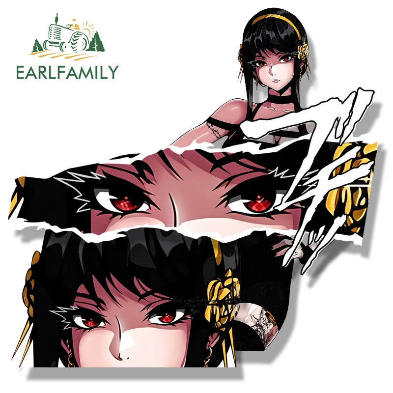EARLFAMILY Tattoo Yor Forger Peek Car Sticker Hot Anime Waifu Sketch Decal JDM Chibi Big Head Graffiti Helmet Slap Stickers