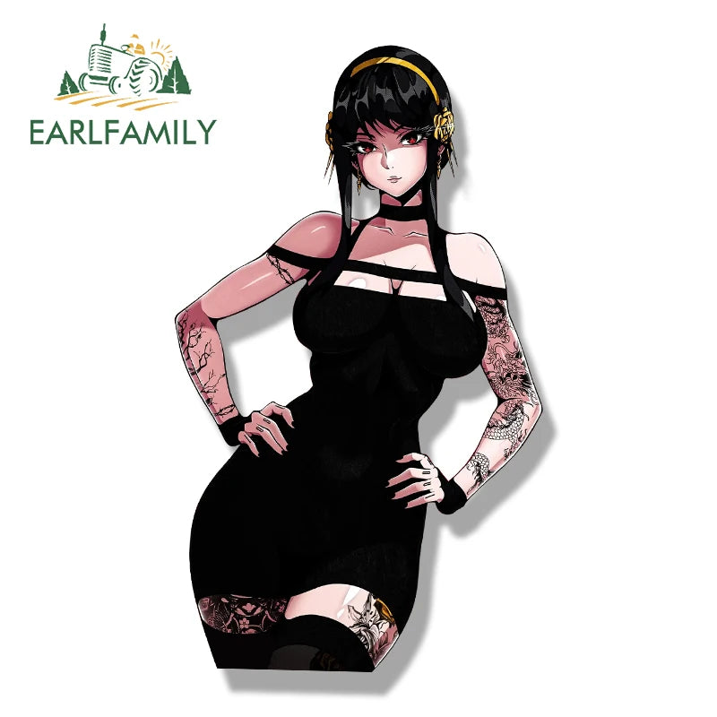 EARLFAMILY Tattoo Yor Forger Peek Car Sticker Hot Anime Waifu Sketch Decal JDM Chibi Big Head Graffiti Helmet Slap Stickers