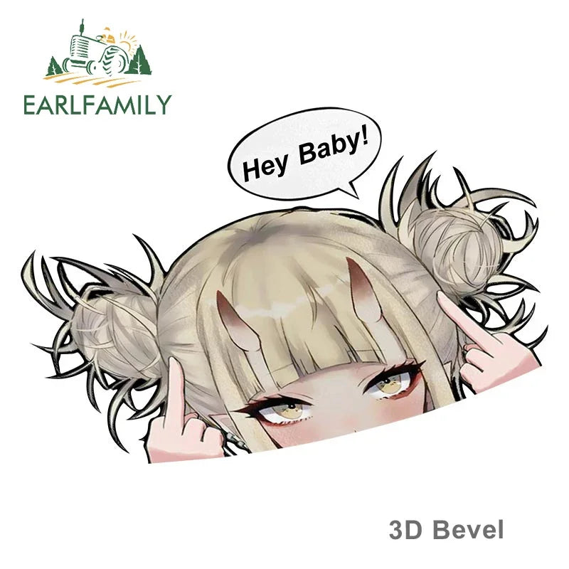 EARLFAMILY Cartoon Car Sticker for Himiko Toga Peeker Peek Anime Vinyl Stickers JDM Window Trunk Bumper Decal