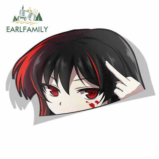 EARLFAMILY Funny Girl Peek Car Sticker Anime Peeker Vinyl JDM Cartoon Japan Car Styling Window Trunk Laptop 3D Vinyl Decal