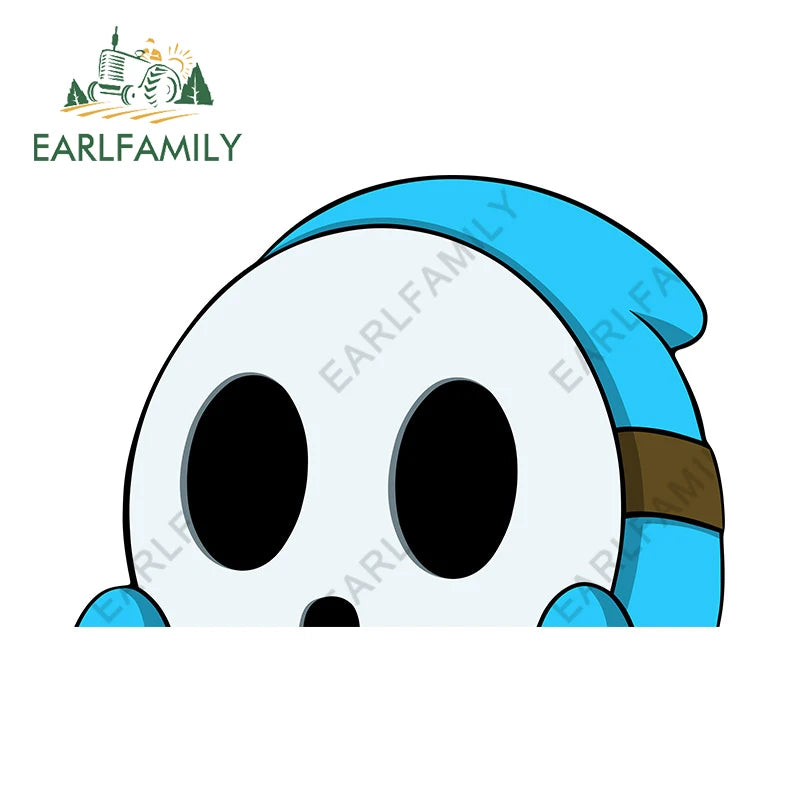 EARLFAMILY 13cm x 9cm Cartoon Shy Guy Peeker Car Sticker Chibi Big Head Decal JDM Window Car Bumper Graffiti Decoration