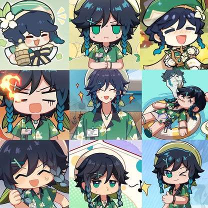 58pcs Genshin Impact Venti q-version Stickers Mobile phone shell notebook diy decoration Children Toys Anime merchandise gifts