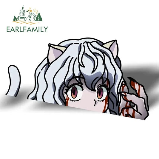 EARLFAMILY 13cm x 7cm Neferpitou Peeker Car Sticker Anime Big Head Decal JDM Car Window Motorcycle Helmet Decoration Car Wrap
