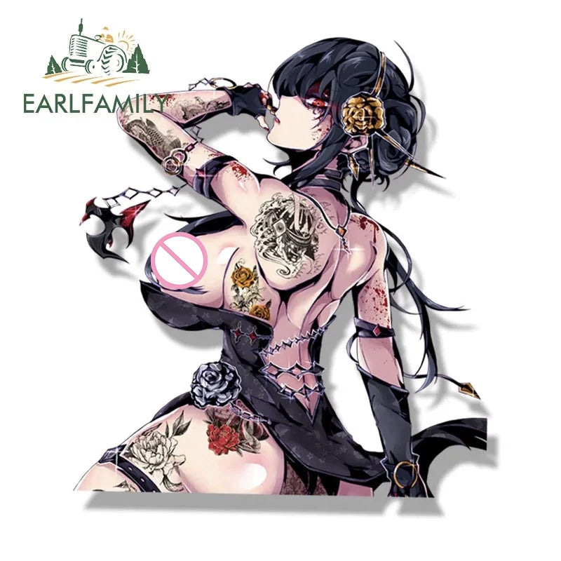 EARLFAMILY Gothic Yor Forger Fanart Car Sticker Anime Sketch Waifu Decal JDM Cartoon Peeker Killer Sticker Car Wrap