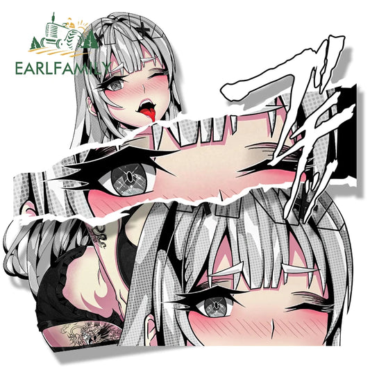 EARLFAMILY Original Girl SINNA Waifu Car Sticker JDM Chibi Big Head Hot Cartoon Sketch Decal Peek Girl Graffiti Sticker Car Wrap
