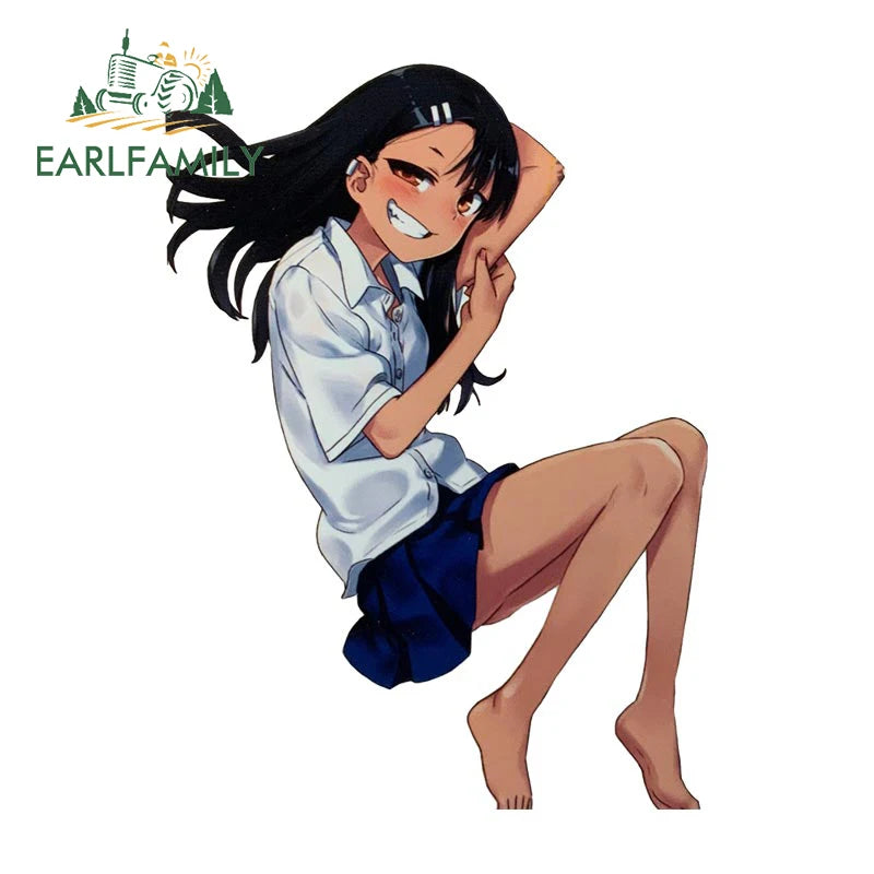 EARLFAMILY Nagatoro Hayase Peeker Car Sticker Anime JDM Rear Windshield Motorcycle Helmet Decal Waterproof Car Accessories