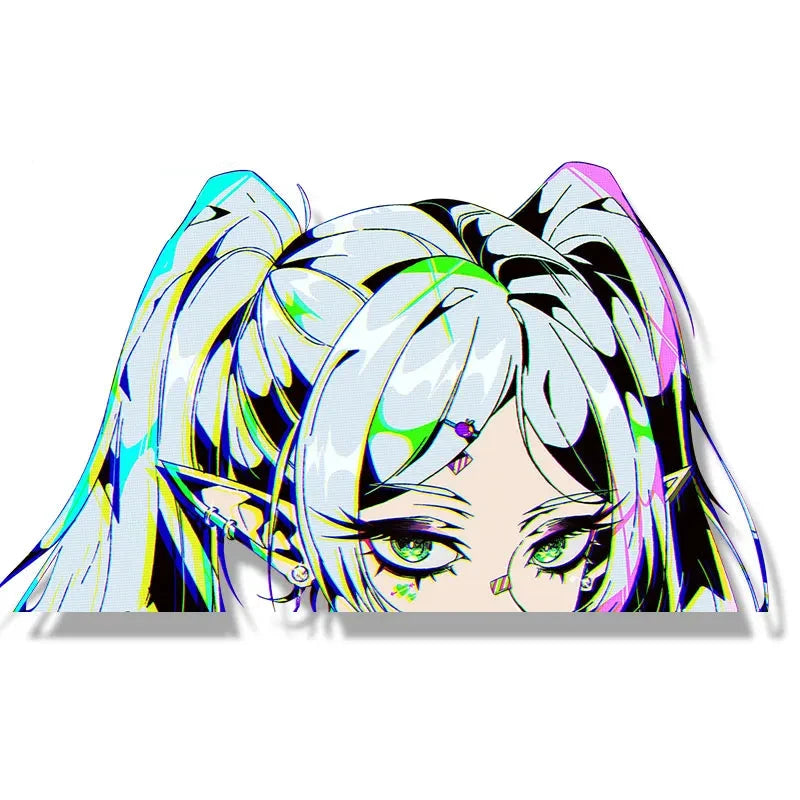 Frieren Gothic Punk Car Sticker – Anime Waifu Fanart Big Head Decal | JDM Peek Cartoon All Out Attack Sticker