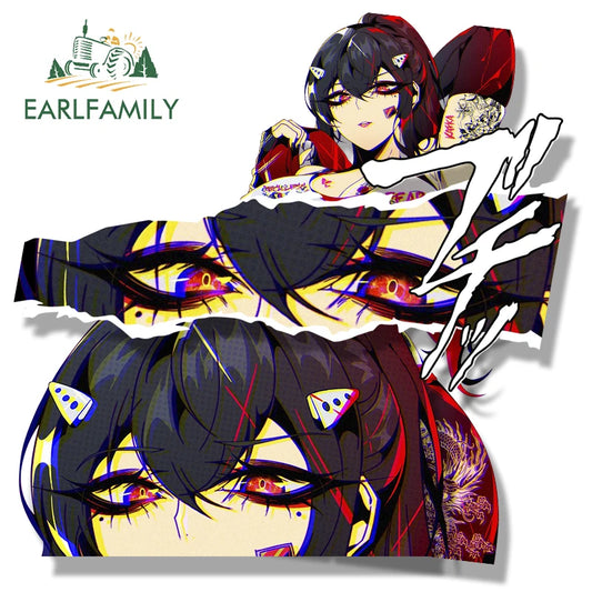 EARLFAMILY Gyaru Ashiro Mina Fanart Car Sticker Tattoo Girl Chibi Big Head Waifu Fear Less Decal JDM Cartoon Peeker Slap Sticker