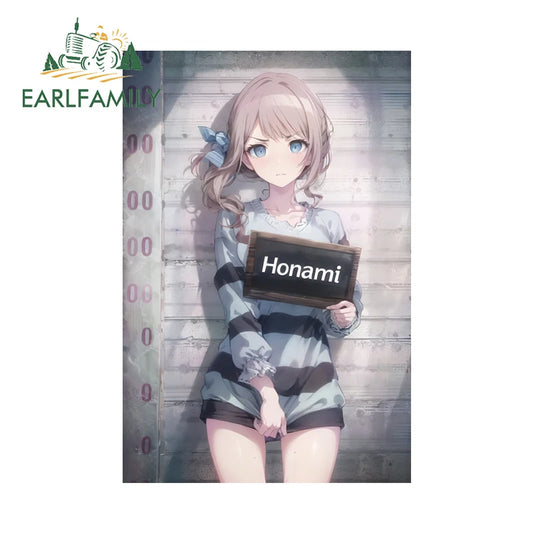 EARLFAMILY 13cm x 8.7cm Female Prisoner Honami Car Sticker Anime Chibi Prison Window Trunk Decal JDM Cartoon Girl Car Styling