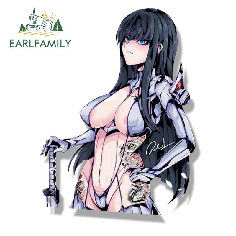 EARLFAMILY Gothic Kiryuuin Satsuki Peeker Car Sticker Janpan Anime Sketch Waifu Decal JDM Cartoon Peek Girl Fanart Stickers