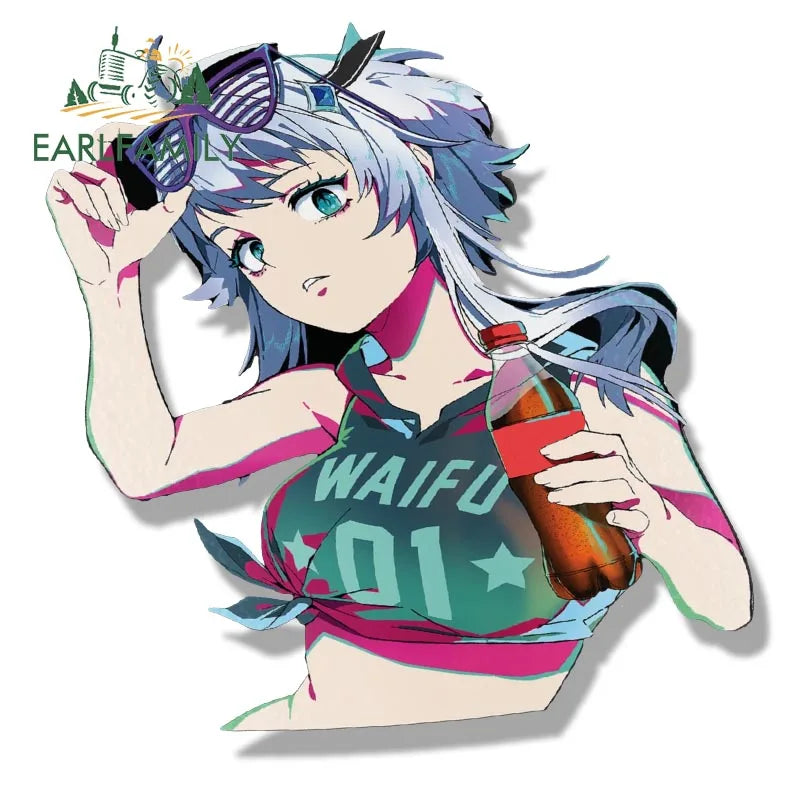 EARLFAMILY Gothic Punk Girl Peek Car Sticker Cartoon Anime Waifu Sketch Fanart Decal JDM Funny Peeker Stickers Car Graphics
