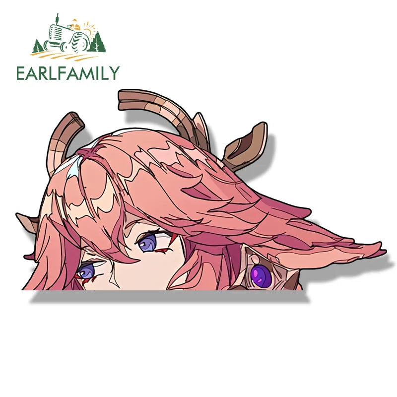 EARLFAMILY Yae Miko Fanart Car Sticker Genshin Impact Chibi Peeker Decal Cartoon Waifu Car Styling Racing Graffiti Slap Stickers
