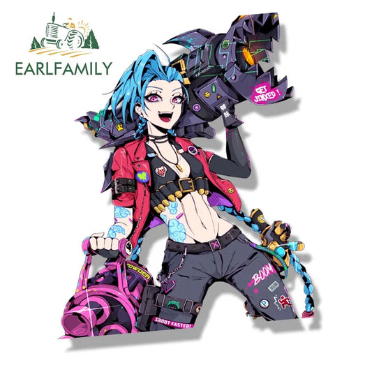 EARLFAMILY Streetwear Jinx Fanart Car Sticker Crazy Girl Slap Decal Sketch Waifu JDM Cartoon Peeker Graffiti Stickers Car Wrap