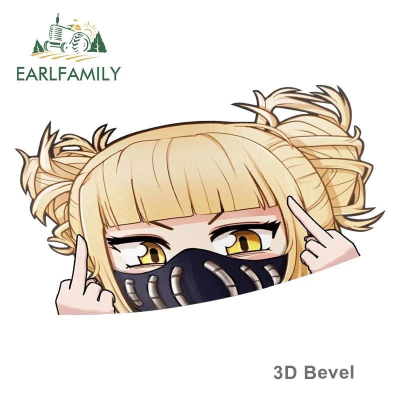 EARLFAMILY Cartoon Car Sticker for Himiko Toga Peeker Peek Anime Vinyl Stickers JDM Window Trunk Bumper Decal