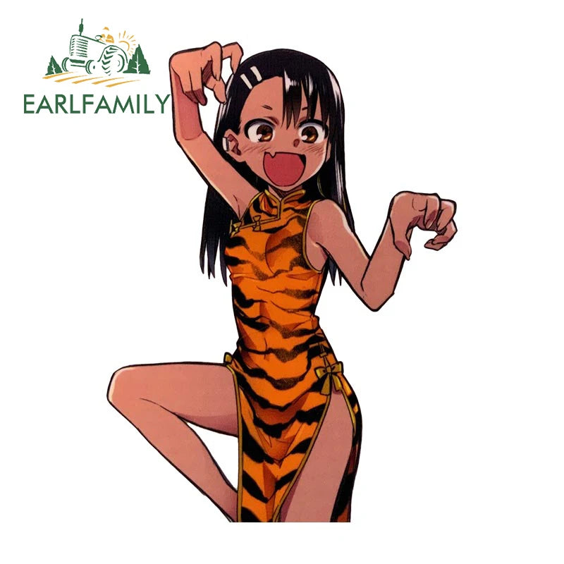 EARLFAMILY Nagatoro Hayase Cosplay Car Sticker Miss Nagatoro Sexy Uniform Decal Rear Windshield Trunk Motorcycle Helmet Stickers