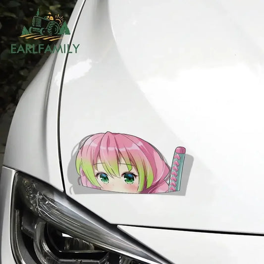 EARLFAMILY 13cm x 8.3cm for Mitsuri Kanroji Peek Anime Big Head Vinyl Cartoon Car Sticker JDM Window Trunk Decal