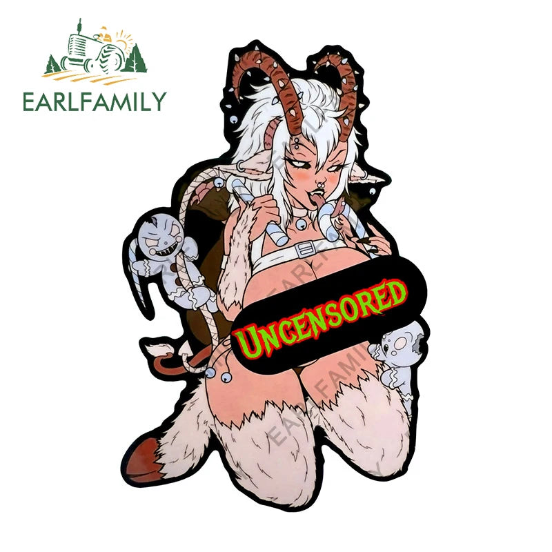EARLFAMILY 13cm x 9cm Kinky Krampus Car Sticker Window Car Bumper Decal JDM Cartoon Devil Girl Car Styling NSFW Decoration