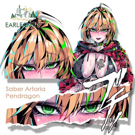 EARLFAMILY Ahegao Saber Artoria Pendragon Fanart Car Sticker Street Queen Sketch Waifu Decal Cartoon Tattoo Peeker Girl Stickers