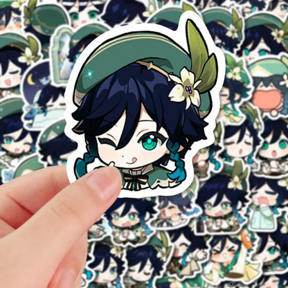 58pcs Genshin Impact Venti q-version Stickers Mobile phone shell notebook diy decoration Children Toys Anime merchandise gifts