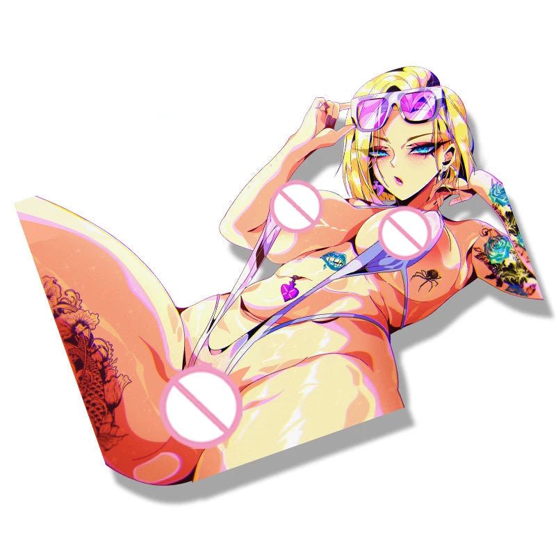 Dragon Ball Android 18 Car Sticker – Summer Waifu Fanart Decal | Anime Racing Graffiti Peek Slap Sticker