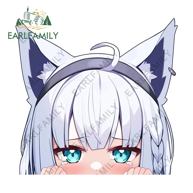 EARLFAMILY 13cm Anime Fubuki Peeker Sticker Big Head Vinyl Cartoon Car Sticker JDM Rear Windshield Trunk Peek Decals Graphics