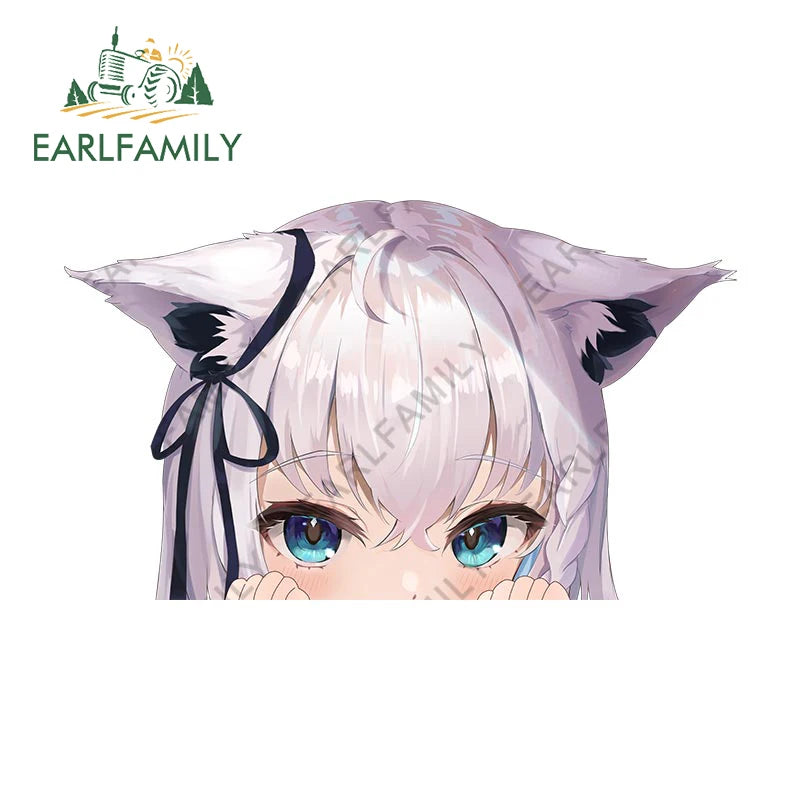 EARLFAMILY 13cm Anime Fubuki Peeker Sticker Big Head Vinyl Cartoon Car Sticker JDM Rear Windshield Trunk Peek Decals Graphics
